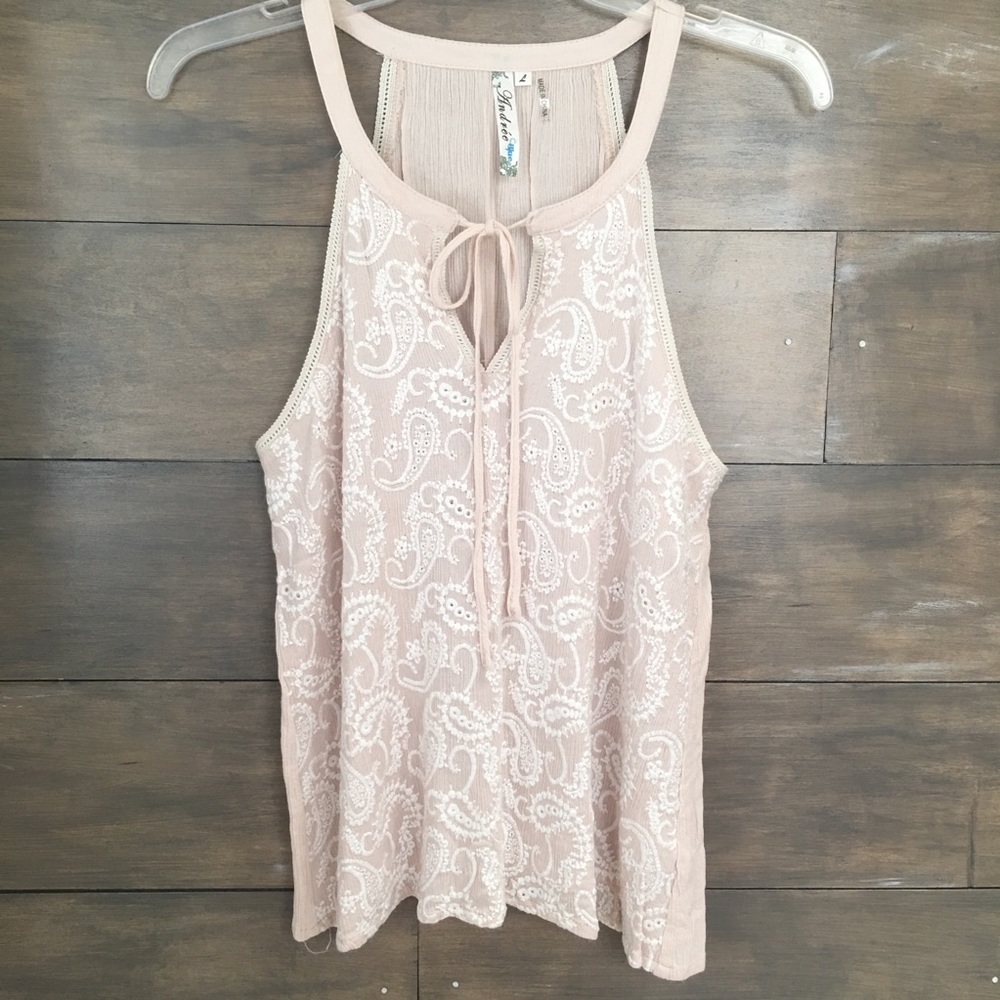 EUC Light Pink w/ White Embroidery Top